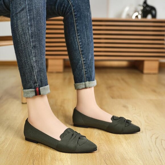 🆕Women Green Pointed Toe Ballet Flats with Bow Comfortable Knit Dressy Flats - Picture 4 of 8